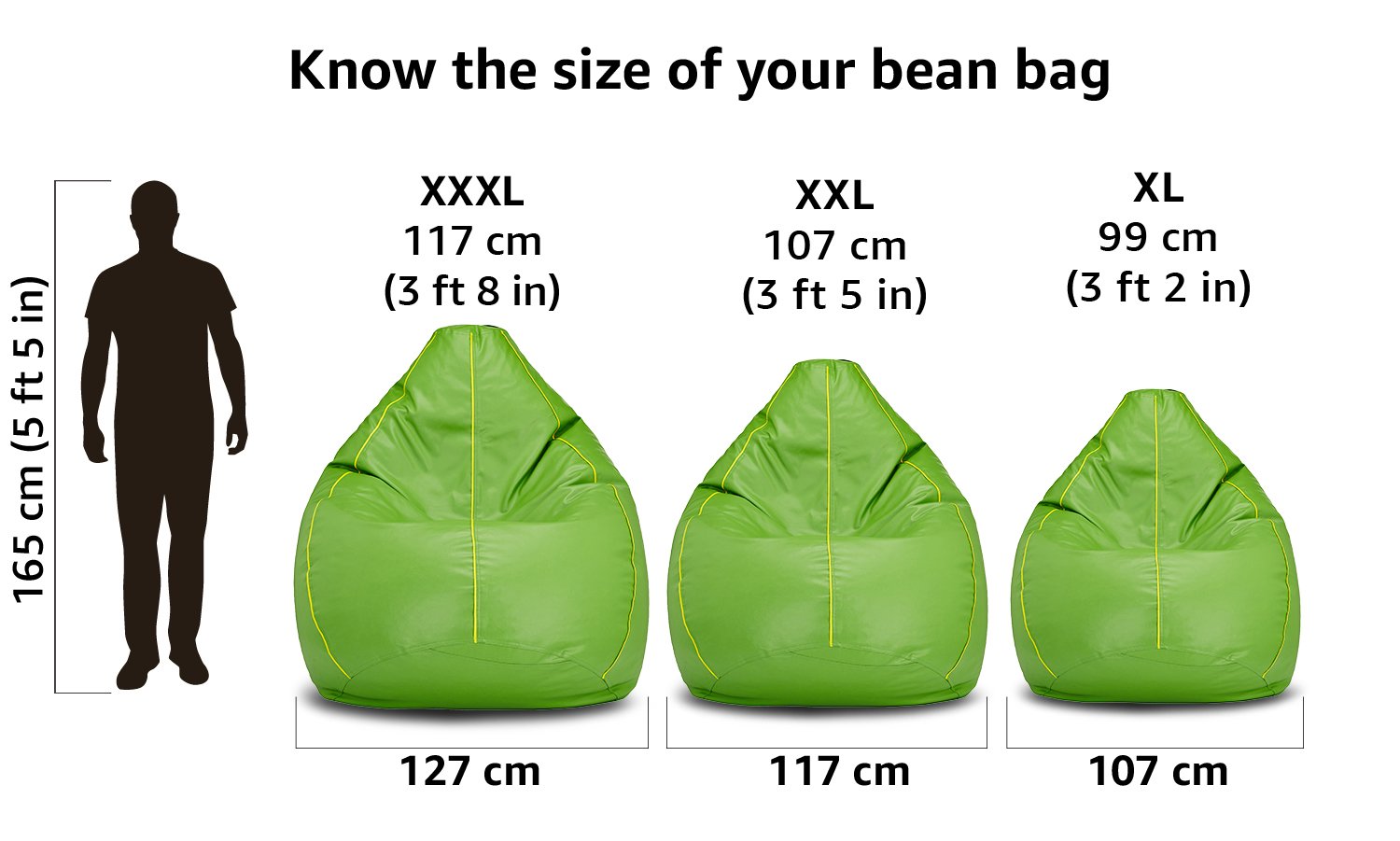 Amazon Brand - Solimo XL Bean Bag Cover (Green with Yellow Piping)