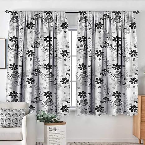 Amazon Com Grey Room Darkening Curtains Floral Swirled Leaves