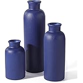 Small Navy Blue Ceramic Vase Set of 3, Boho Modern Navy Blue Flower Vase Room Decor, Farmhouse Decor, Vases for Your Kitchen, Bathroom, Bedroom, Living Room, Office&Shelf Centerpiece Table Decorations