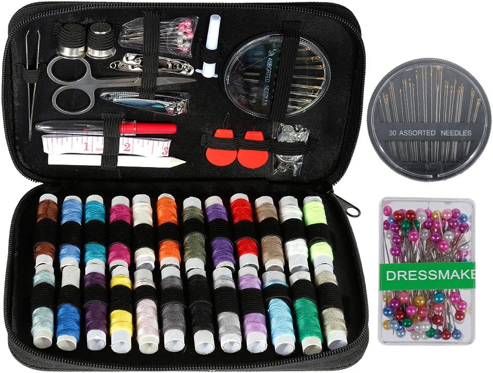 Anpro Nähset mit 220 Nähzubehör, Tragbare Hochwertigem Oxfords Etui, Mini Haushalt Nähzeuge für Haus, Reise und Notfall, Schwarz, EINWEG