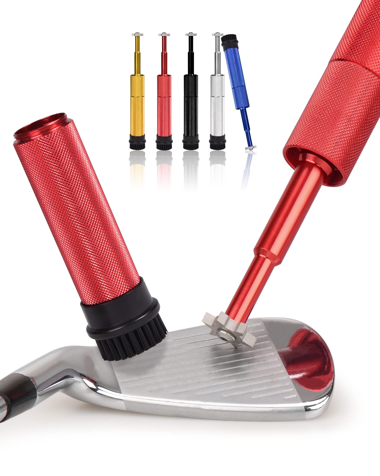 BIG TEETH Golf Club Cleaner Groove Sharpener with Round Brush cleaning kit with Large Handle One-piece Design Non-slip Grip Red