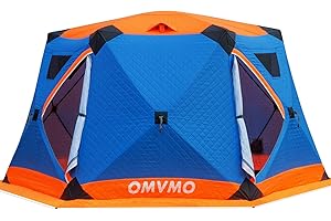 OMVMO Ice Fishing Shelter，4/6 Person Insulated Ice Fishing Tent，Pop up Portable Ice Shanty Thermal Hub with Removable Floor Carrying Bag,Ice Anchors,Tie Ropes