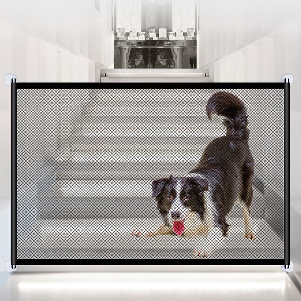 Stair Gates for Dogs, 180x72cm Dog Gates Indoor Extendable no Drilling, Retractable Baby Gate for Dogs, Portable Mesh Dog Barrier Isolation Net for Stairway Doorway Indoor (72 * 180CM)