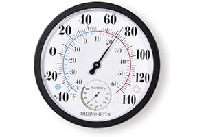 FILL AWAY Indoor Outdoor Thermometer Large Numbers Wall Thermometer Hygrometer Waterproof Does not Require Battery 10 inch Wireless Hanging Hygrometer Garden Decoration (Black)