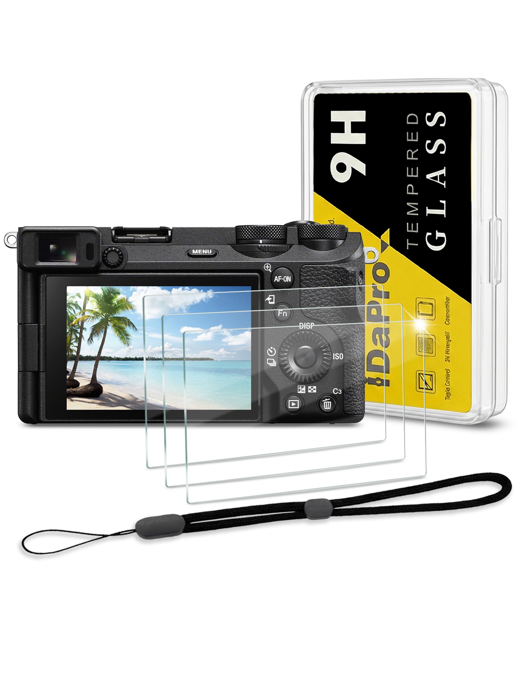 iDaPro Screen Protector for Sony Alpha A6700 A7C II 7C II A7CII / 6700 ZV-E1 ZVE1 & Hand Lanyard [3+1 Pack] Tempered Glass Easy Installation