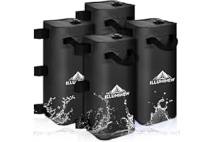 ILLUMINEW 4 Pack Canopy Water Weight Bag, 220 LBS Water Tent Weights Set of 4 Leg Weights for Gazebo, Pop Up Canopy, Canopies, Tent (Black 25L)