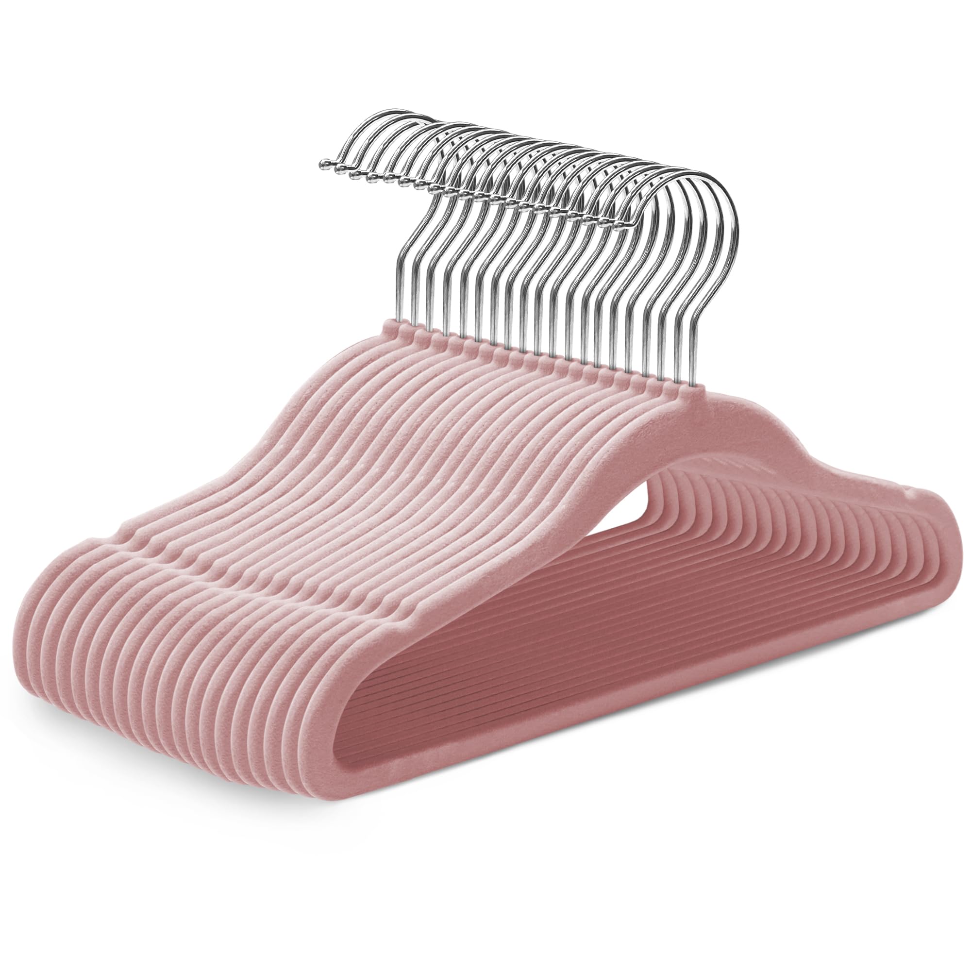 Kidoola 20 Velvet Baby Hangers, Nursery Coat Clothing Hangers for Babies, Infant, Toddlers and Kids, Unisex for Boys or Girls up to 24 Months (Pink/Silver)