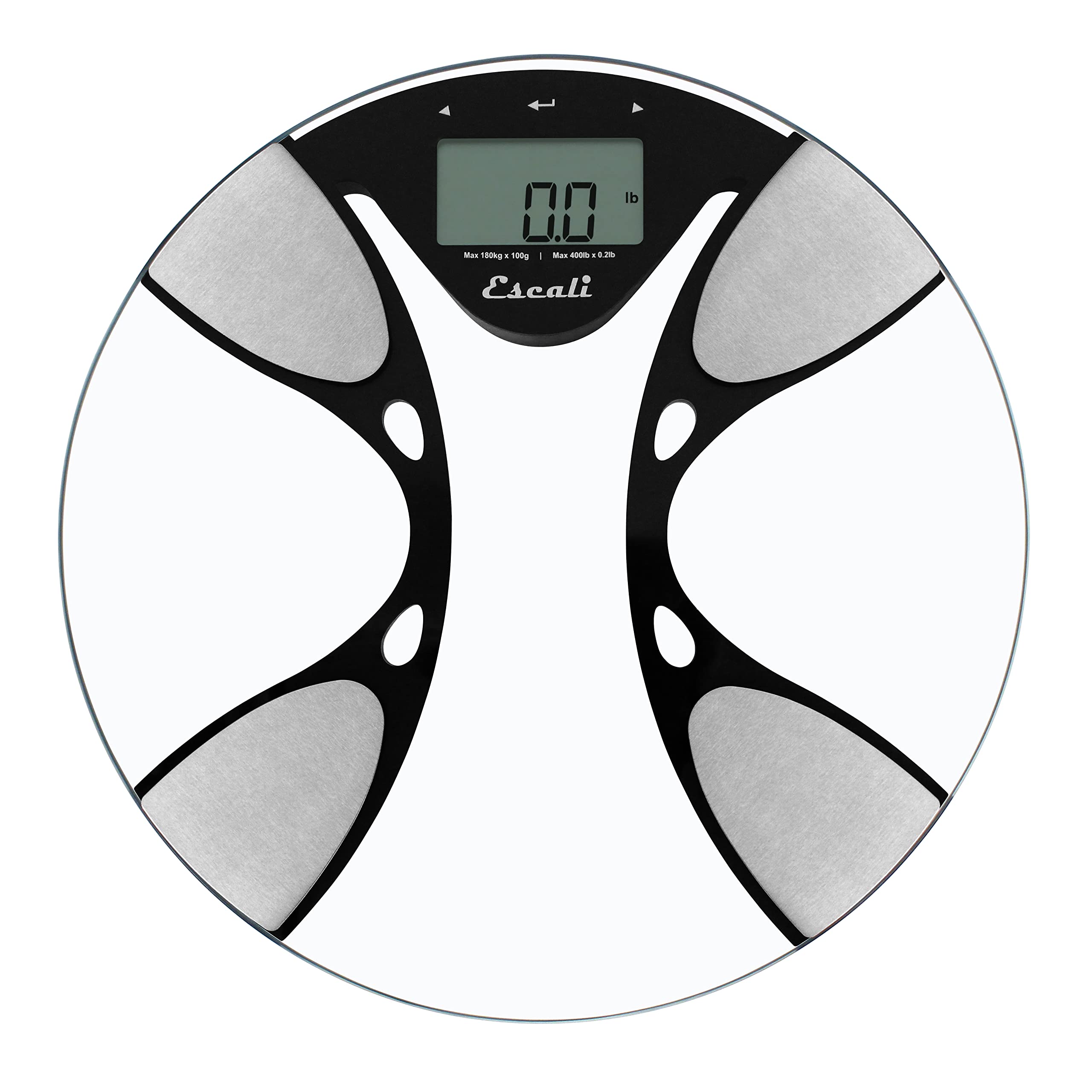 Escali BFBW180 Ultra Slim Body Composition Scale, Glass, 400 Pound Capacity, Body Fat, Water Percentage, Muscle and Bone Mass