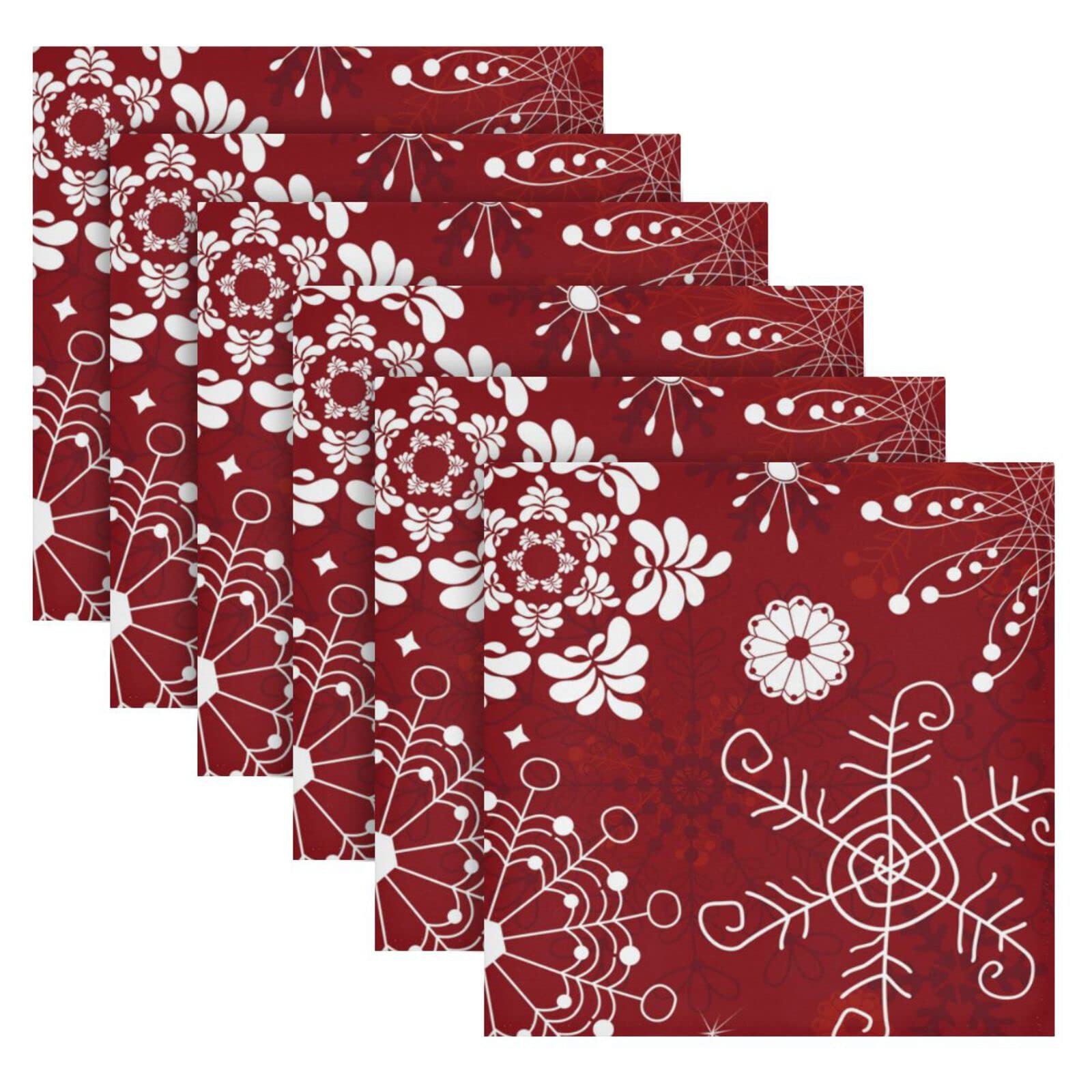 Vintage Christmas Red Snowflakes Cloth Napkin Washable Reusable Polyester Table Napkins Set of 6 for Home Dinner Party Holiday