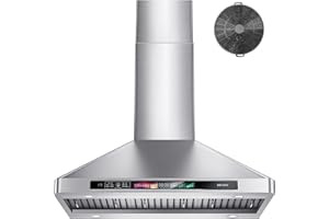 BRANO 30 Inch Wall Mount Range Hood 900 CFM with Voice/Gesture/Touch Control, Stainless Steel Vent with 4 Speed, 4 Adjustable Lights, Ducted/Ductless Convertible (30 Inch with Charcoal Filter)