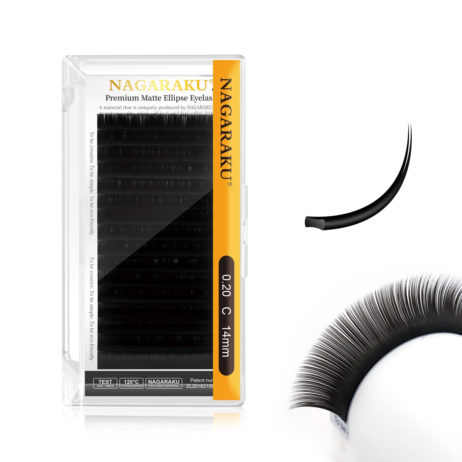 NAGARAKU Ellipse Flat Eyelash Extension Professional Double Split Tip Individual False Lashes Supplies Matte Black Eye Lashes Semi-Permanent U-shaped Design More Lighter 16 Rows(0.20mm C Curl 14mm)