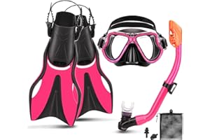 CTSAYTL Snorkeling Gear for Kids Ages 6-14, Kids Mask Fins Snorkel Set with Panoramic View Anti Fog Mask, Dry Top Snorkel, Trek Fins and Travel Bag, Dry Top Snorkel Set for Youth Boys Girls Junior