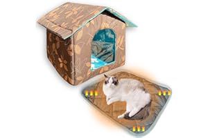 LINGSHINE Winter Pet House with Self Warming Pad Curtain, Outdoor Indoor Weatherproof Heat Insulated Shelter Enclosure for Cats Dogs Rabbits, Portable Waterproof Tent for Feral Animals (L-New Model)