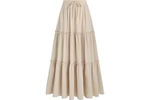 Arolina Women's Summer Maxi Skirt Trendy High Waist Pleated Ruffle Long Skirts Flowy Beach Boho Skirt Dress with Pockets