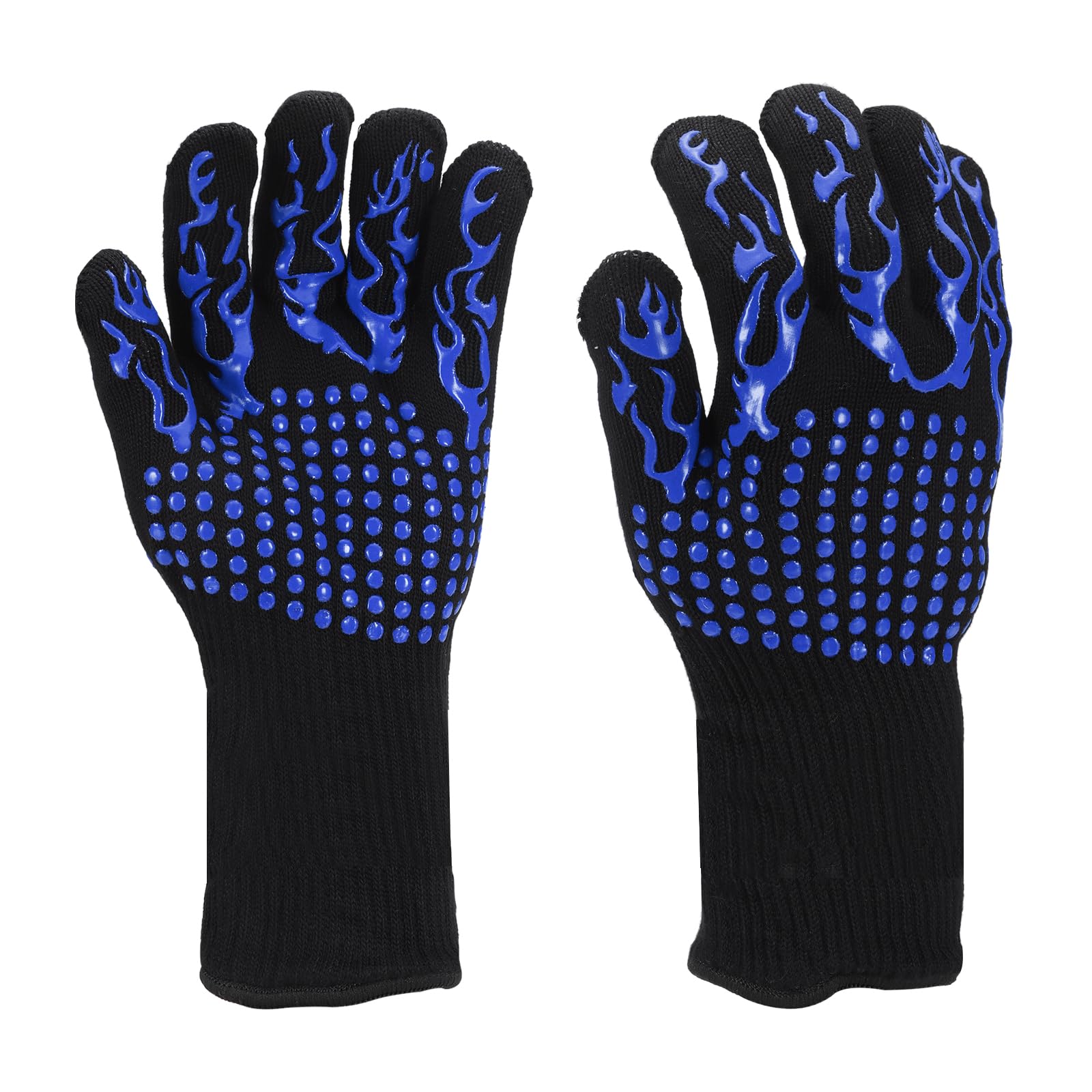 PATIKIL BBQ Gloves, 2 Pack 1472℉ Heat Resistant Oven Gloves Silicone Non-Slip Kitchen Oven Mitts for Smoker, Barbecue, Baking, Cooking, Grilling, Medium, Blue