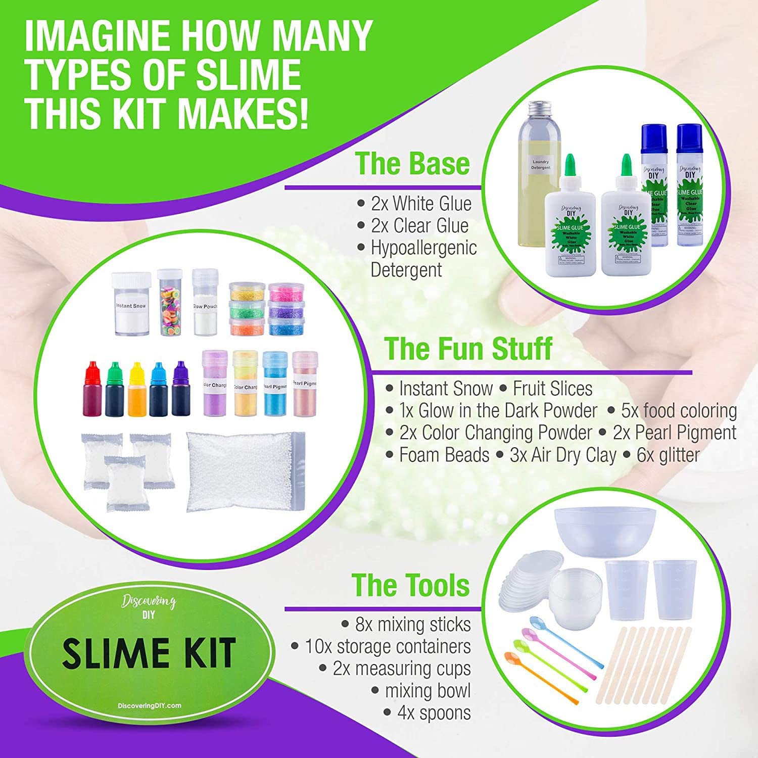 Discovering DIY Slime Kit for Girls and Boys - 52-Piece Slime Making Kit for Kids w/Craft Supplies - Makes Unicorn, Cloud, Butter, Galaxy, Mermaid and Slime for Kids