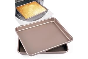 WMKGG 11 x 9 Inch Air Fryer Toaster Oven Tray, Set of 2 Nonstick Heavy Carbon Steel Toaster Baking Pan for Cuisinart, Ninja Foodi, Breville, Gowise, Black Decker