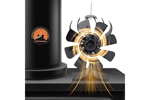 ELUTENG Wood Stove Fan 8 Blades Heat Powered Stove Fan Silent Fireplace Fan with Magnetic Thermometer Quickly Warm Air Stove Fanfor Home Wood, Log Burner, Fireplace (Black)