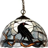 Bieye L10978 Blue Raven Tiffany Style Stained Glass Ceiling Pendant Light | Full-moon raven scene; 12