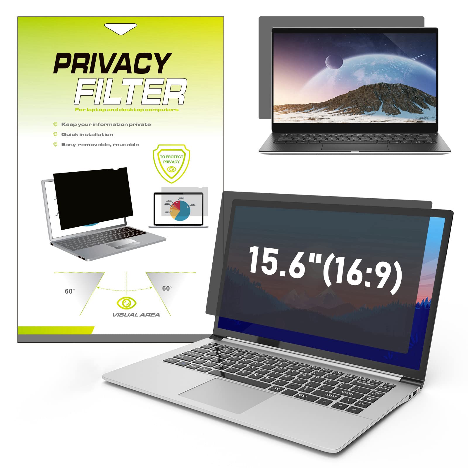 15.6 inch Laptop Privacy Screen Filter for 16:9 Widescreen Display, Lively Life Anti Glare Screen Protector for Notebook, Laptop Monitor Screen Privacy Filter, UV and Blue Light Filter (15.6",16:9)