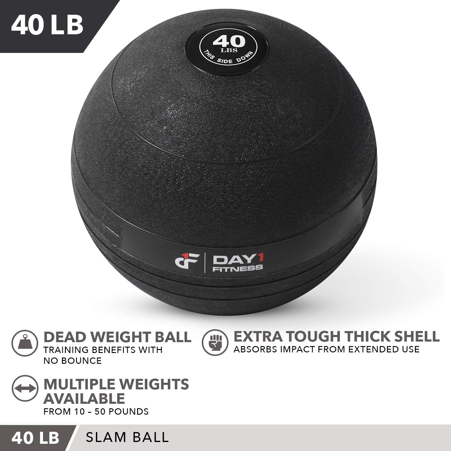 Weighted Slam Ball by Day 1 Fitness – 40 lbs - No Bounce Medicine Ball - Gym Equipment Accessories for High Intensity Exercise, Functional Strength Training, Cardio, CrossFit : Sports & Outdoors