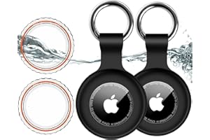 HITFINE 2 Pack,IPX8 Waterproof Airtag Holder for Apple Air Tags with Air Tag Keychain,Shockproof GPS Cover [Anti-Scratch] [PC+Silicone] Air-Tag Item Finders Case for Pets,Kids,Keys,Luggages-Black+Black