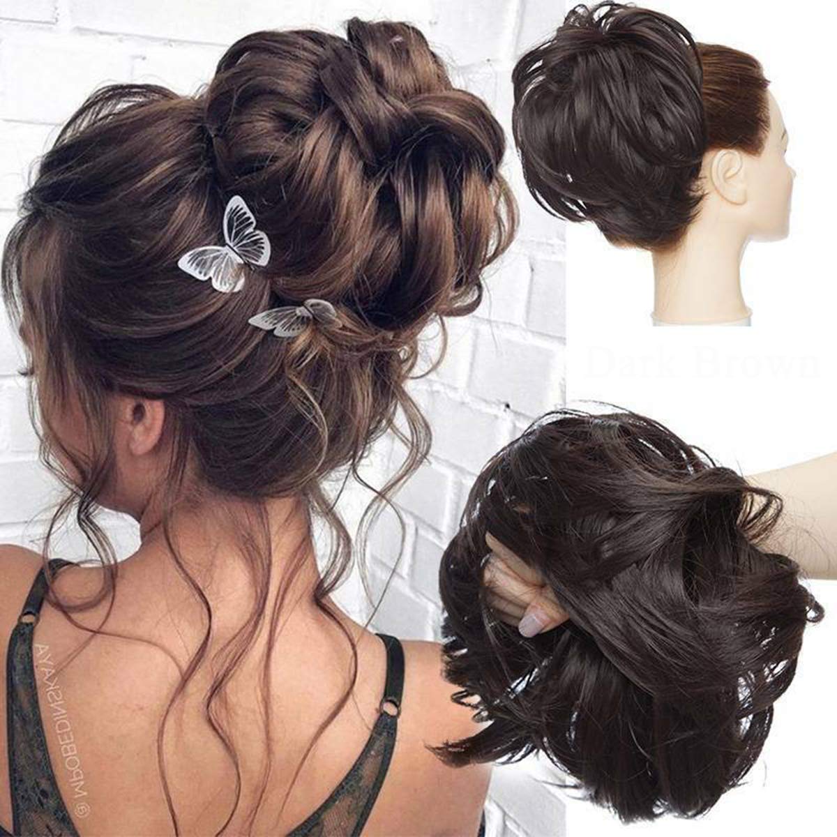 Tousled Updo Messy Bun Hair Piece Hair Extension Ponytail With Elastic Rubber Band Updo Extensions Synthetic Hair Extensions Scrunchies Ponytail Hairpiece for Women Dark Brown