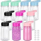 Maucircol 10 Oz Plastic Kids Snowglobe Tumbler with Pre-Drilled Hole and Plug, 10 Pack Double Wall Acrylic Snowglobe Cup for Glitter, Mixed Color