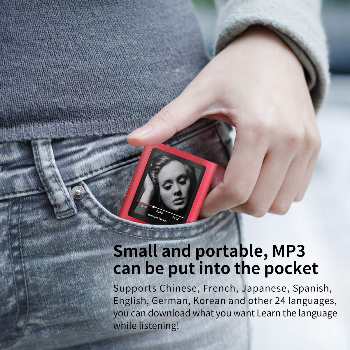 Mymahdi MP3/MP4 Portable Player,1.8 Inch LCD Screen and Micro SDHC Card Slot,Max Support 64GB Micro SD TF Card,Red