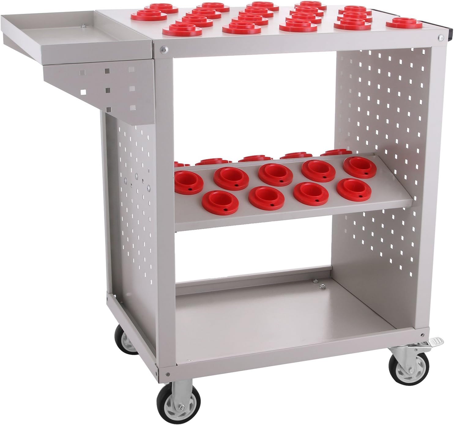 MosaicAL BT40 CNC Tool Cart 36 Capacity Trolley Heavy Duty Tooling trolley White 40 Taper Tool Holders Shelf Cart with Two Swivel and Two Fixed Casters 4 wheels Service Cart (BT40 36 capacity)