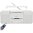 Cassette Player Boombox, Portable AM/FM Radio Stereo with Bluetooth, USB, Dual Big Speaker, Earphone Jack, Record to Cassettes/USB via Mic,Cassette to MP3 Converter,AC/DC Powered