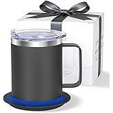 Zhenglu Coffee Warmer with Mug Set, USB Powered Heated Cup with 10H Auto Shut-Off, 131℉ Self Heating Coffee Mug for Desk (Black-12oz)