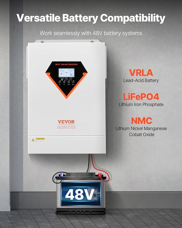 Inversor Solar Híbrido de 6000 W, Carregador Inverter de Onda Senoidal Pura Tudo Num Só, com Controlador Solar MPPT Integrado de 120 A, para Sistema Fora da Rede com Bateria