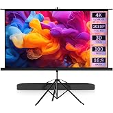 Outdoor Projector Screen with Stand Tripod, Indoor Pull Up Portable Projector Screen, 100 INCH 16:9 Adjustable Projection Screen with Carry Bag for Home Theater Backyard Party Movie Nights