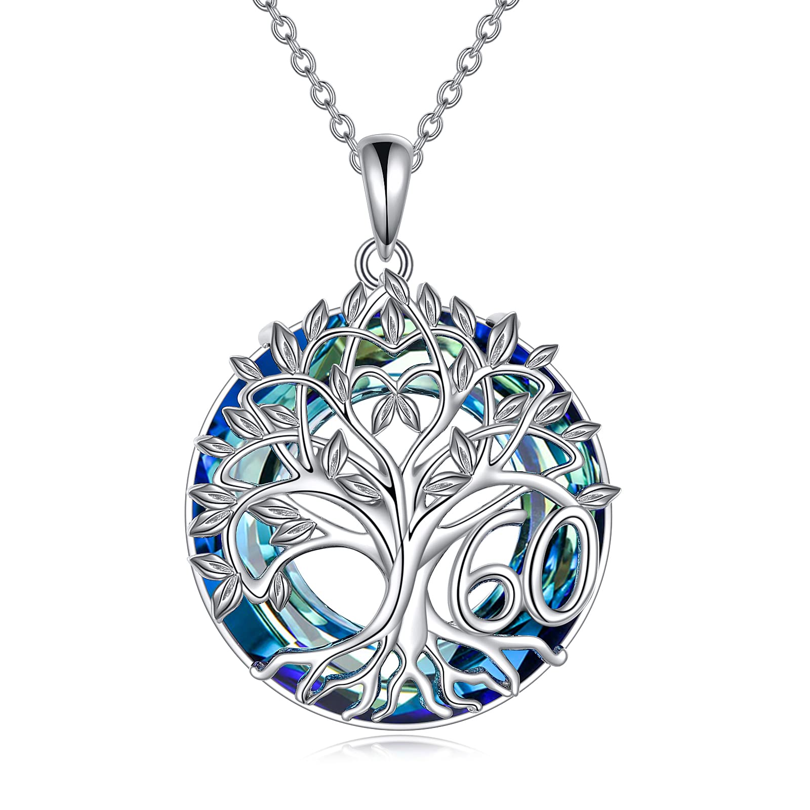 YFN 60th Birthday Gifts for Women Sterling Silver Tree of Life Crystal Necklace for Mum Grandma Nana Anniversary Jewellery