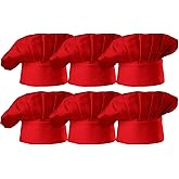 Hyzrz Chef Hat Set of 6 PCS Pack Adult Adjustable Elastic Baker Kitchen Cooking Chef Cap (Red)
