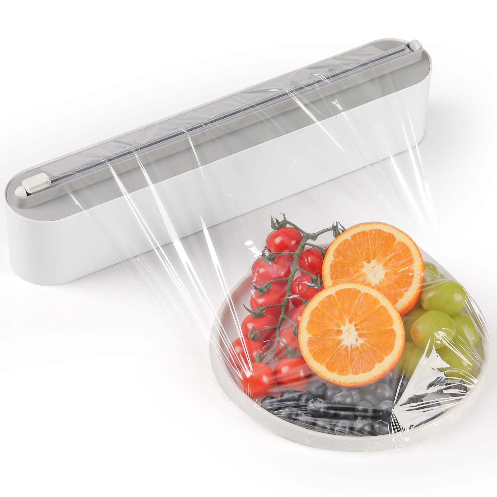 Quasziwa Magnetic Cling Film Dispenser and Cutter - Upgrade Refillable Clingfilm & Aluminum Tin Foil Dispenser and Cutter Wall-Mounted, Plastic Wrap Dispenser for Kitchen - Fits 12" Roll, White