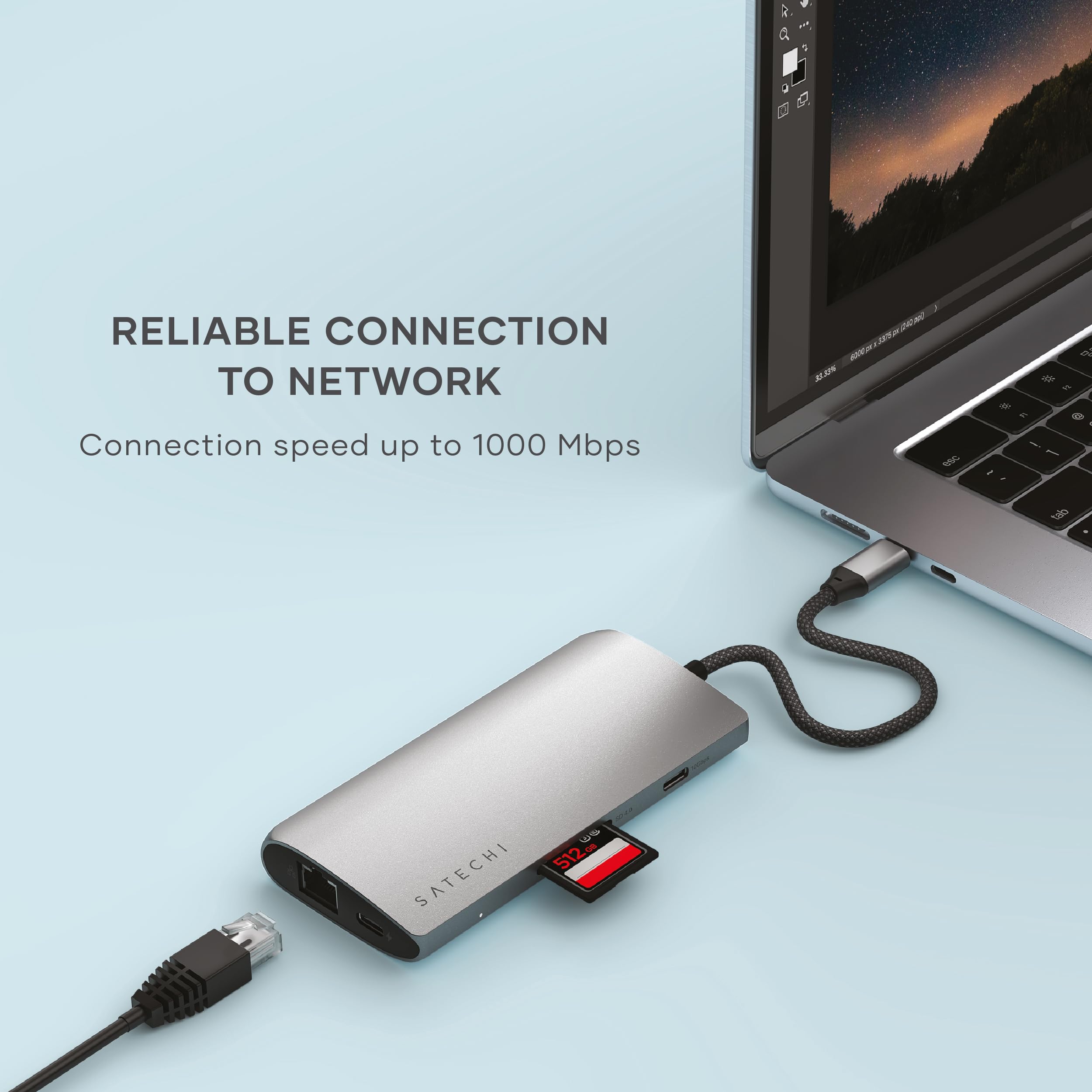 SATECHI 8-in-1 USB-C Hub Multiport Adapter V3, 8K@60Hz HDMI, 100W Ladeleistung, 4X USB-Datenanschlüsse, Ethernet, SD Kartenleser, für Laptop, MacBook Air & Pro M5 M4, iPad, Windows – Space Grau 6