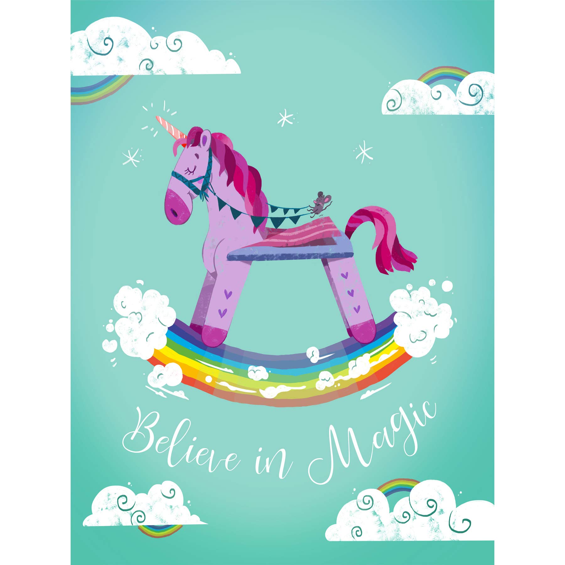Wee Blue Coo Unicorn Believe in Magic Canvas Wall Art Print