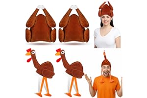 Jamntower 4 Pcs Thanksgiving Turkey Hats with Legs & Roasted Turkey Cap Plush Funny Hat Friendsgiving Woman Man