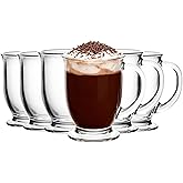 binsakao Glass Coffee Mugs Set of 6-15 OZ Clear Glass Tea Cups with Handle - Large Mugs for Tea, Espresso, Coffee, Cider, Hot Chocolate, Dishwasher Safe