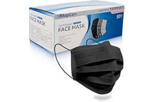 MAGICARE USA Made Black Face Masks, Disposable - Adult 3 Ply Premium Black Mask - Disposable Face Mask for Women/Men (50/Box)