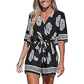 CUPSHE Rompers for Women Summer Casual V Neck Sleeveless Short Jumpsuit One Piece Outfit Beach Vacation