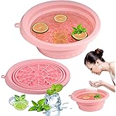 PETIMETI Ice Bowl for Face with Built-in Ice Tray, Foldable Silicone Face Bowl for Ice, Facial Ice Bath Bowl, Skin Tightening & Acne Relief, Portable Ice Face Bowl for Home Travel - Pink