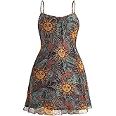 Milumia Women's Summer Mini Dress Vintage 90s Spaghetti Strap A Line Mesh Short Dresses Sun Dress
