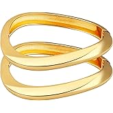 BONJOULRY 2PCS Chunky Cuff Bangle Bracelets Stack for Women Non Tarnish Trendy, 14K Gold Plated Irregular Open Wide Hinged Thick Chain Wrap Bangles Bracelet Set Arm Jewelry Gifts
