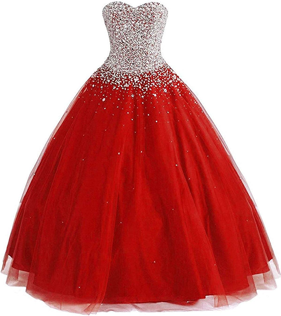 Wanshaqin Women's Strapless Sweetheart Beaded Tulle Quinceanera Dresses Ball Gown Prom Dress Long Plus Size