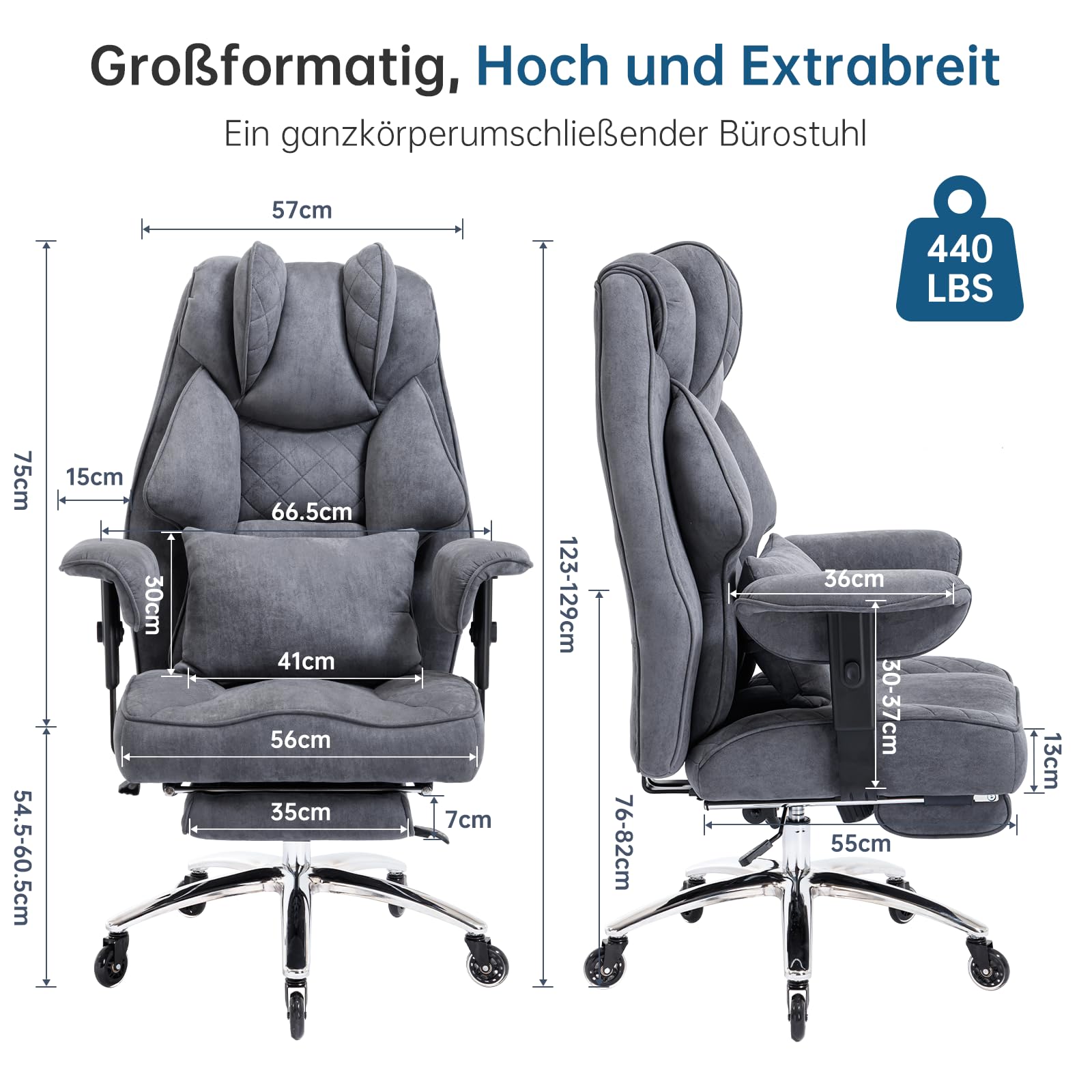 Asukale Ergonomischer Bürostuhl 200kg, Chefsessel mit Fußstütze 2