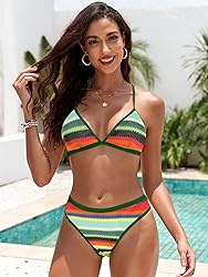 ZAFUL Women's Colorblock Stripes Triangle Bikini
