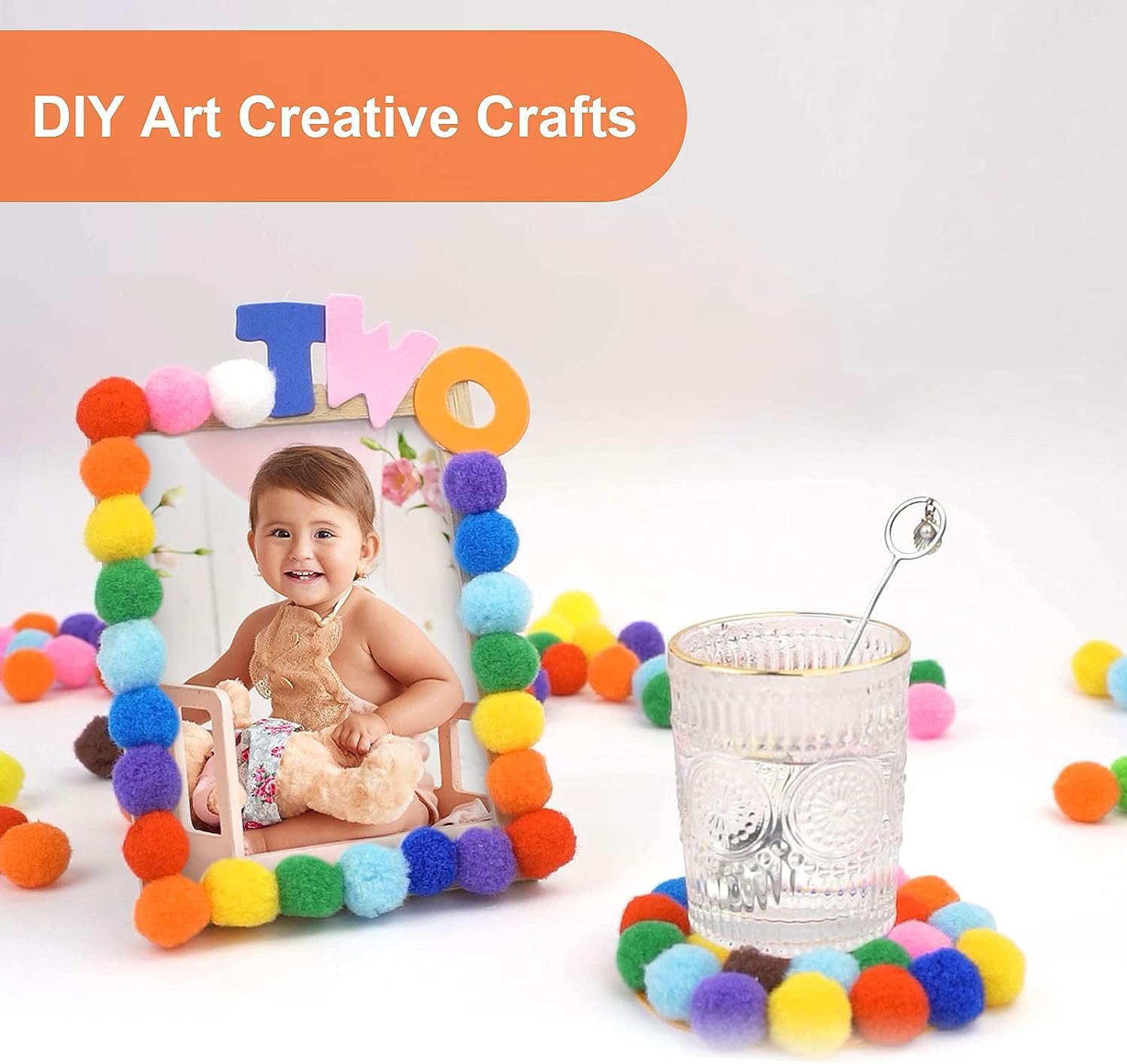 Caydo [1200PCS] 1050Pcs Multicolor Pom Poms, Assorted Sizes & Colors Craft Pompom Balls with 150pcs Wiggly Eyes for Kids Arts and Craft Projects and Decorations